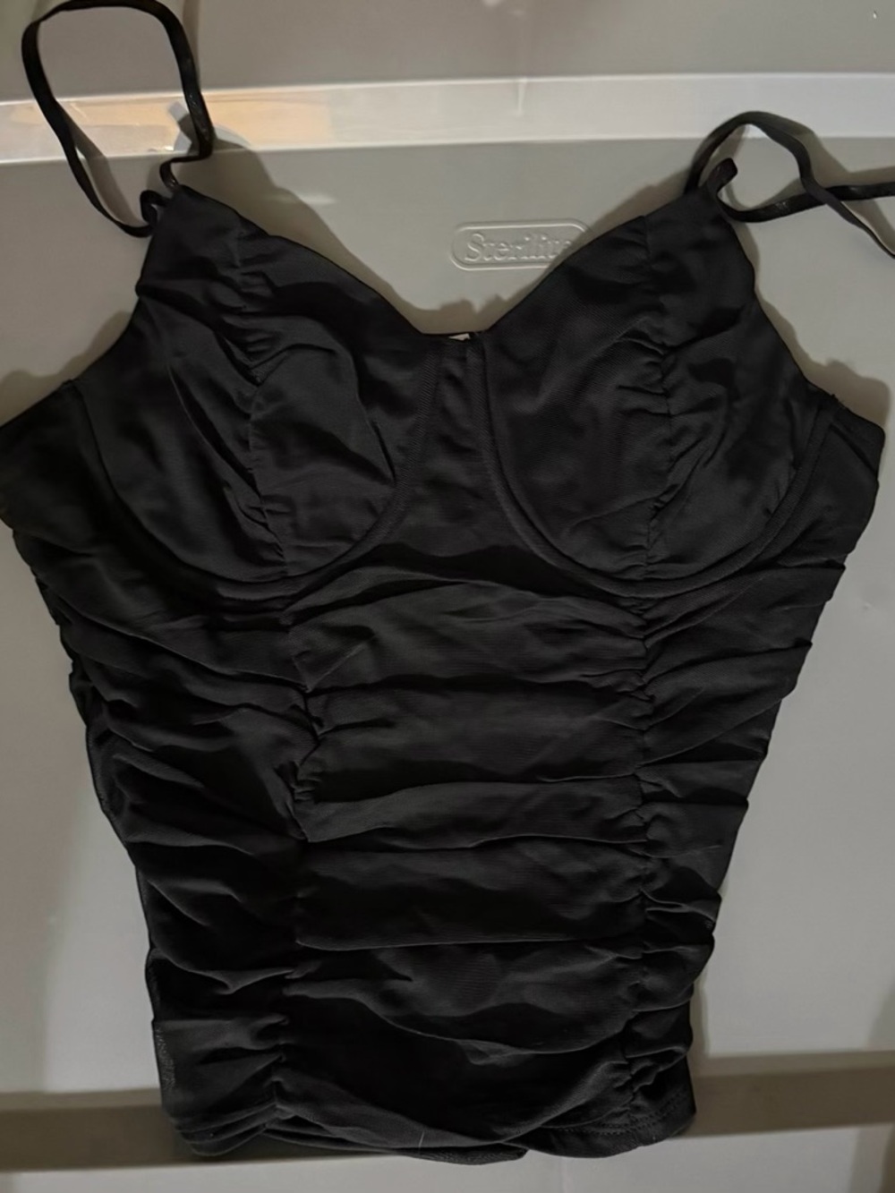 Black Ruched Tank Top with Built-In Support